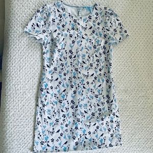 Draper James White Denim Shift Dress with Blue Birds and Flowers